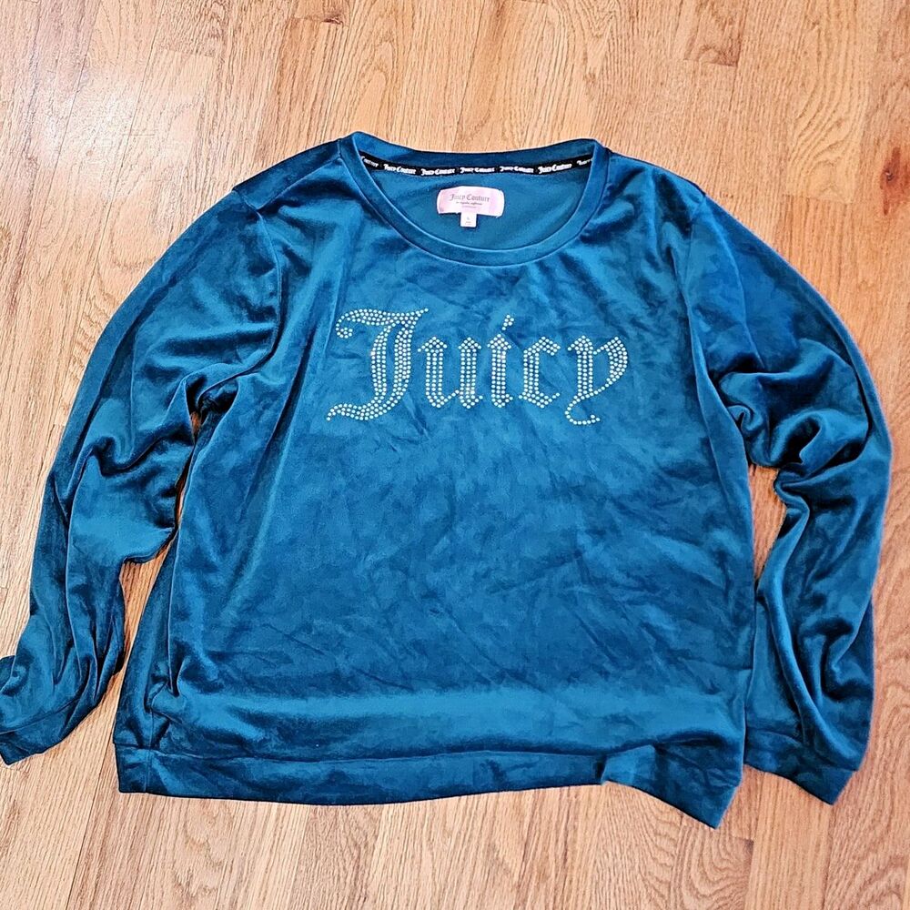 Juicy Couture Women's Large Velour Sleep Lounge Top Long Sleeve Pullover BLING